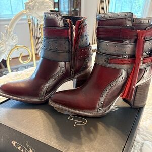 Freebird Red and Black Ankle Boots (NEW- in original box/dust covers!)
